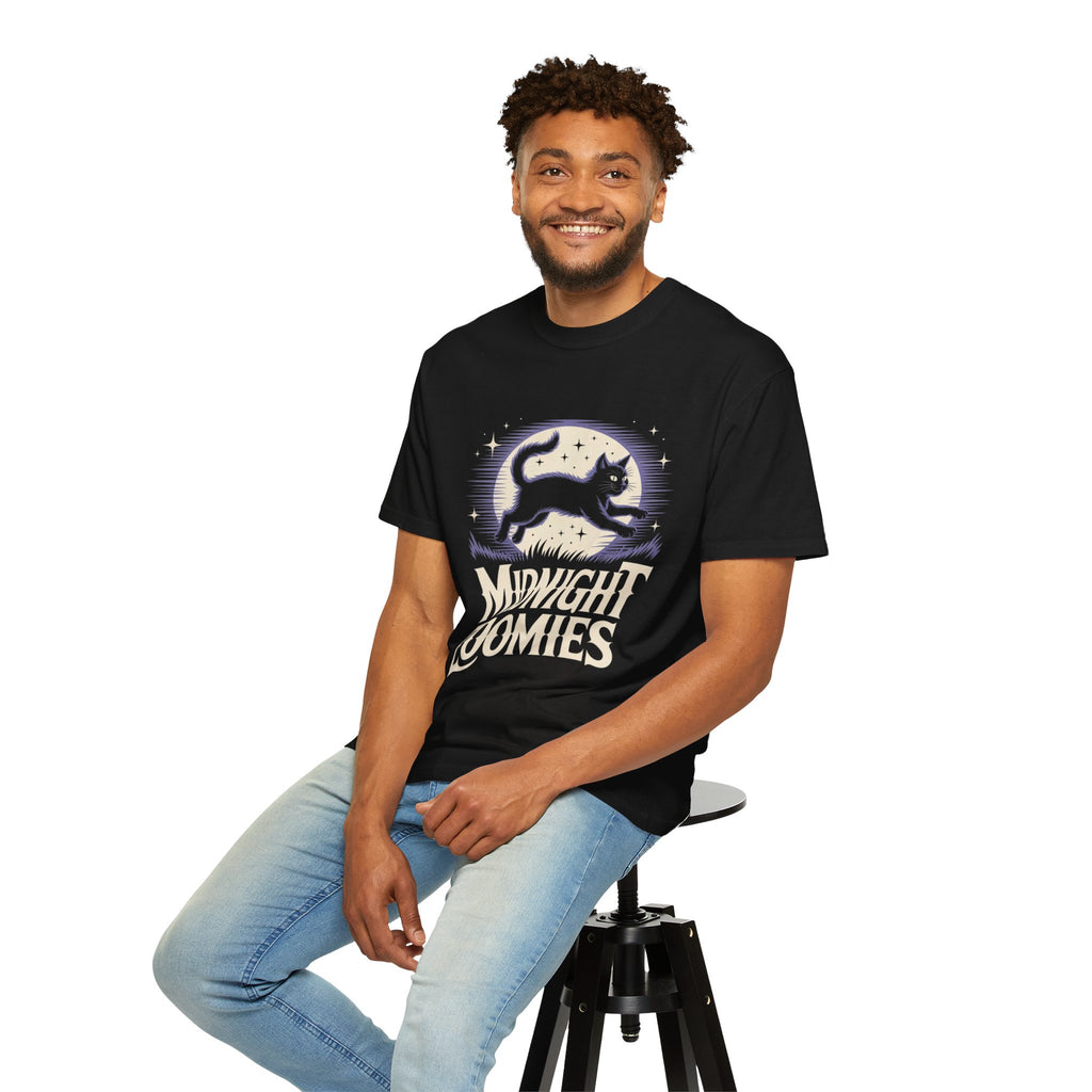 Midnight Zoomies Cat T-Shirt — Retro Lunar Night Cat Design
